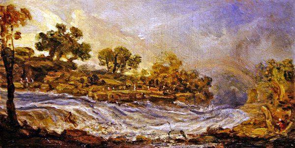 Rapids over Falls of the Clyde, Lanarkshire (olje på panel) av James Ward