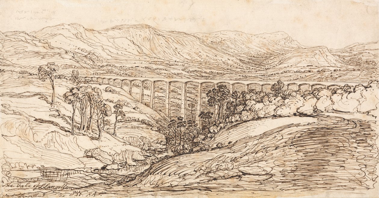 The Vale of Llangollen (penn og brunt blekk på papir) av James Ward