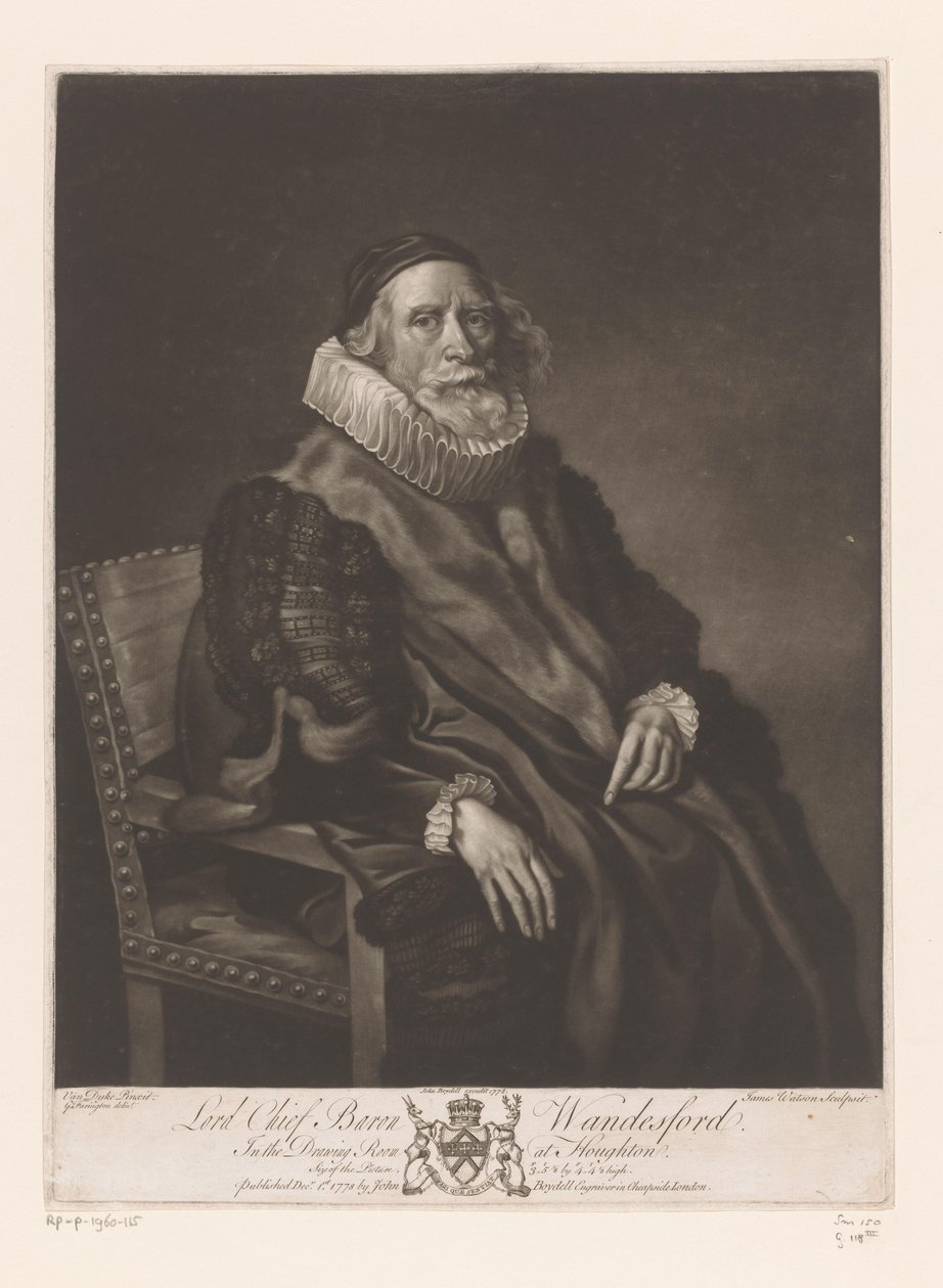 Portrett van Rowland Wandesford Lord Chief Baron Wandesford (tittel på objekt) Schilderijen fra The Houghton Gallery (serietittel) The Houghton Gallery (serietittel) av James Watson (prentmaker)