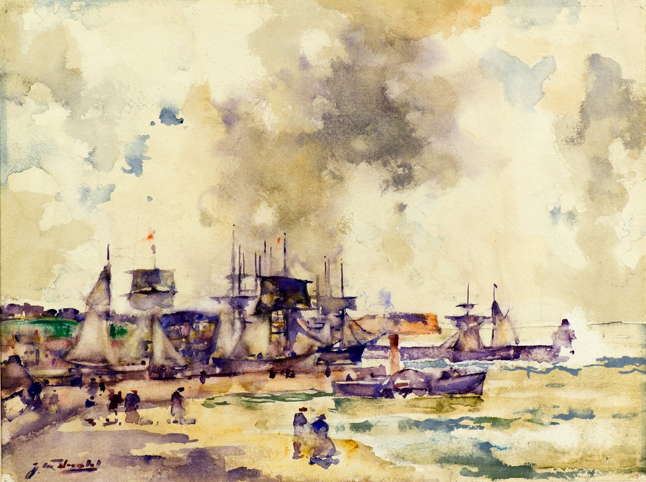 Arbroath Harbor (akvarell) av James Watterston Herald