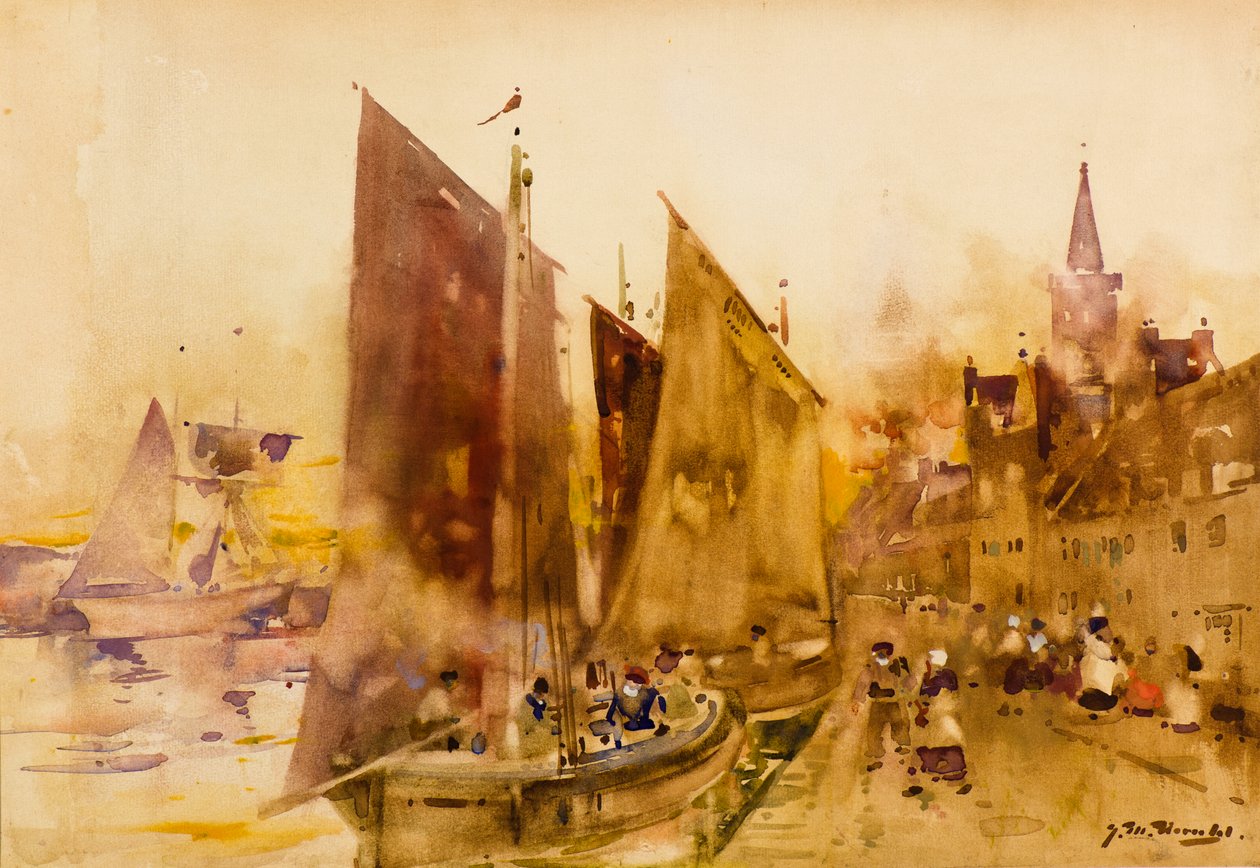 Fergefiskebåter ved Quayside, Montrose (akvarell) av James Watterston Herald