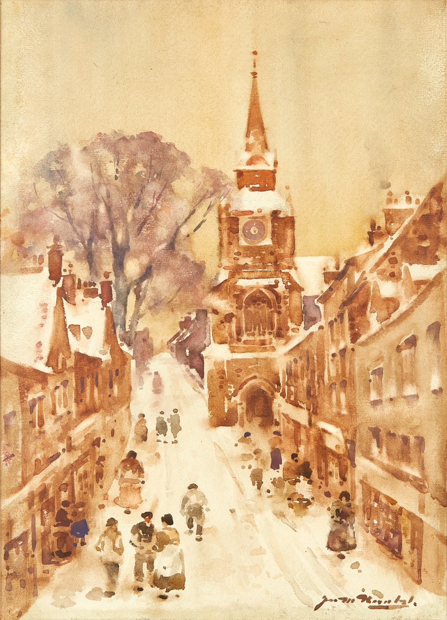Vintergatescene (akvarell) av James Watterston Herald
