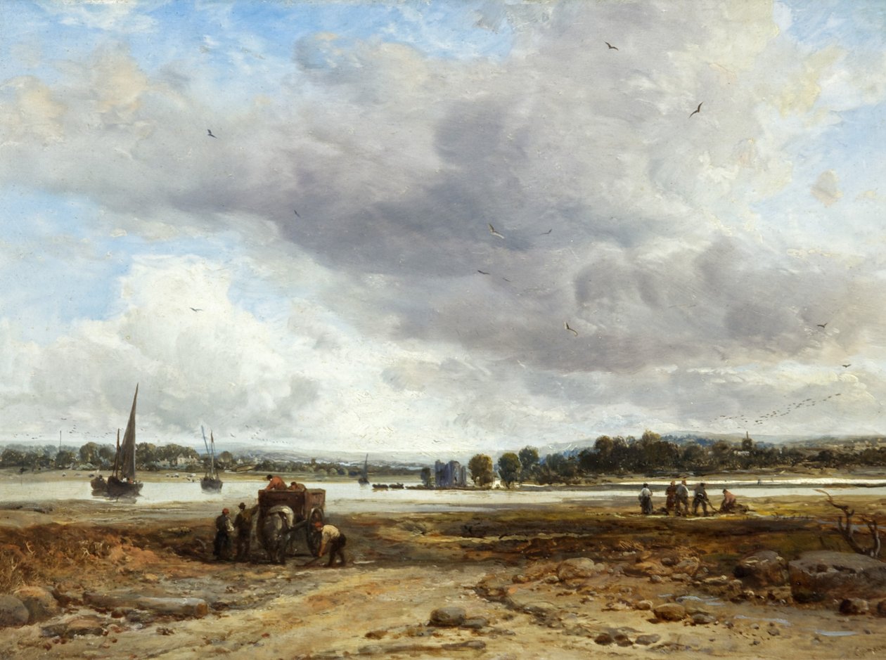 Calshot Castle, nær Southampton (olje på panel) av James Webb