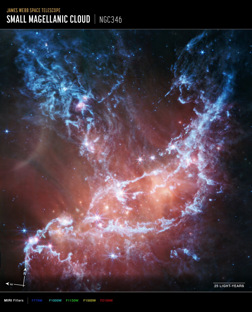 NGC 346 (MIRI kompassbilde) av James Webb Space Telescope (NASA)