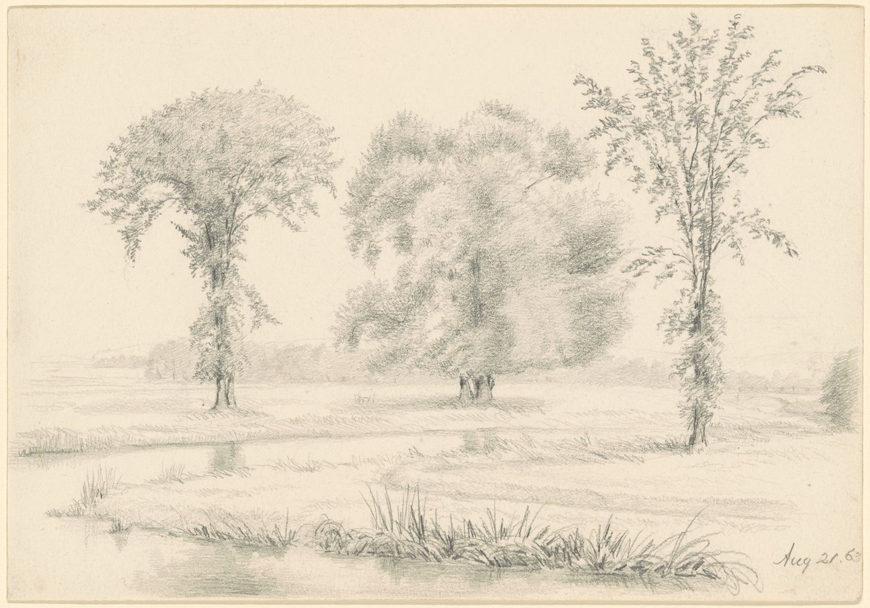 Landskap med tre trær av James Wells Champney
