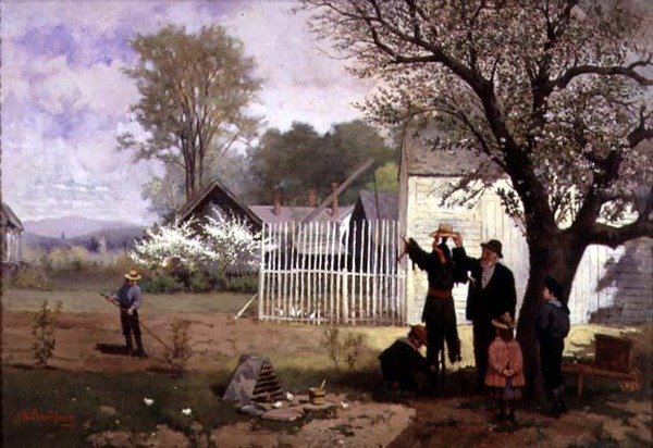 Making the Scarecrow, ca. 1880 (olje på lerret) av James Wells Champney