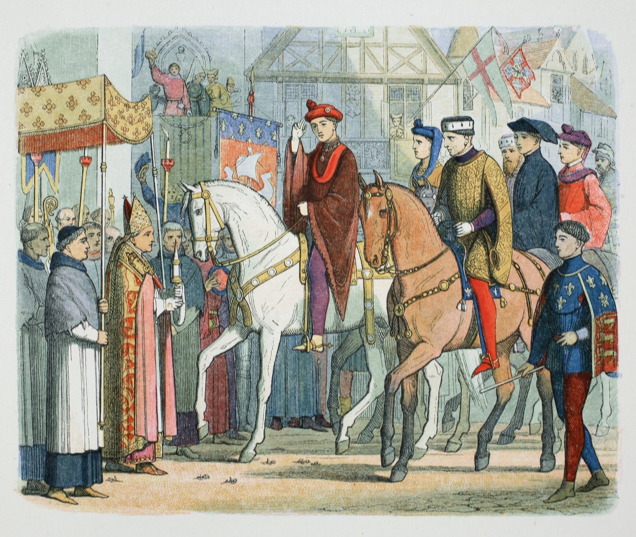 Charles VI av Frankrike og Henry V av England ønsket velkommen av presteskapet, Paris, 1420 1864 av James William Edmund Doyle