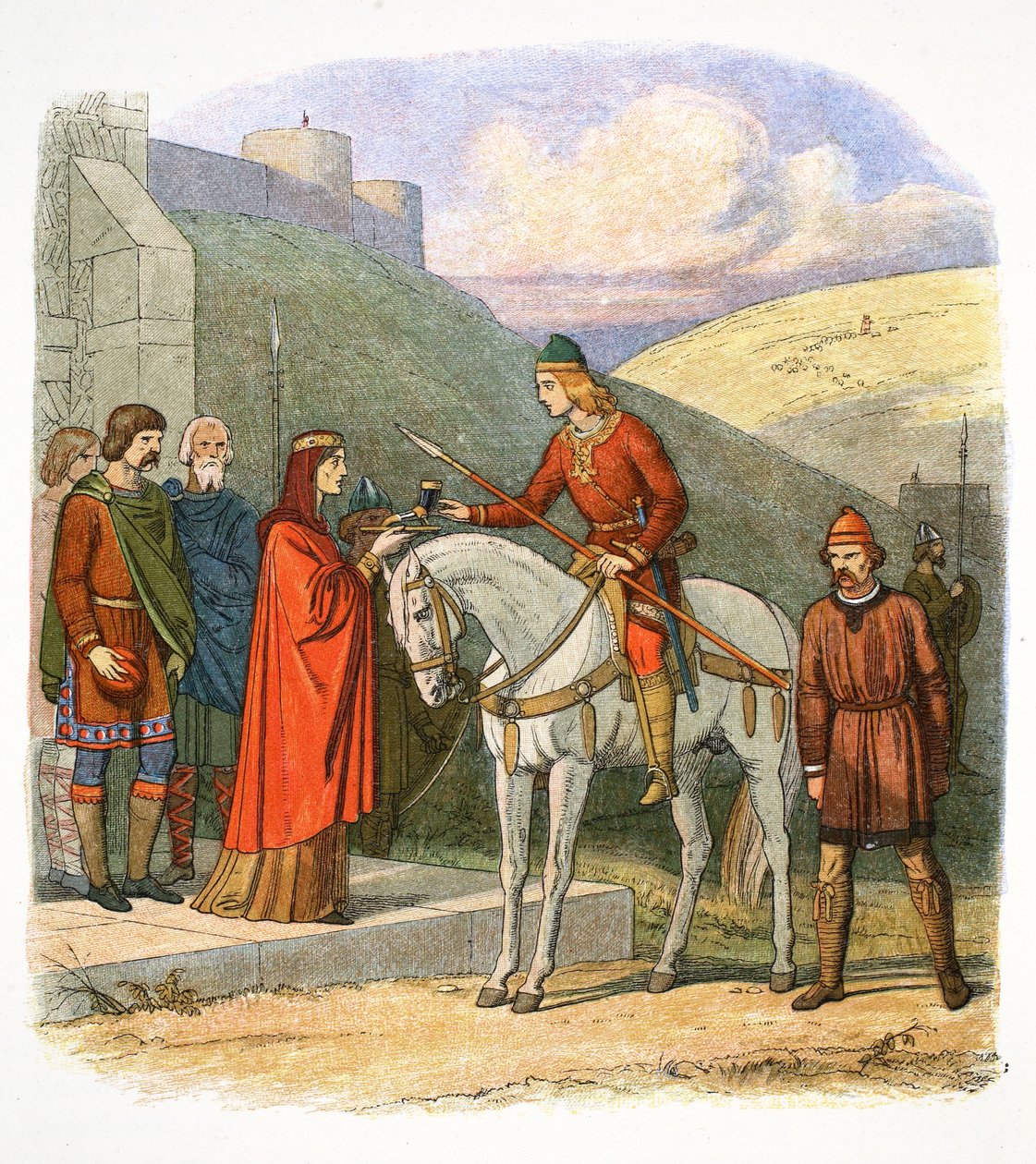 Edward the Martyr ankommer Corfe, Dorset, 978 1864 av James William Edmund Doyle