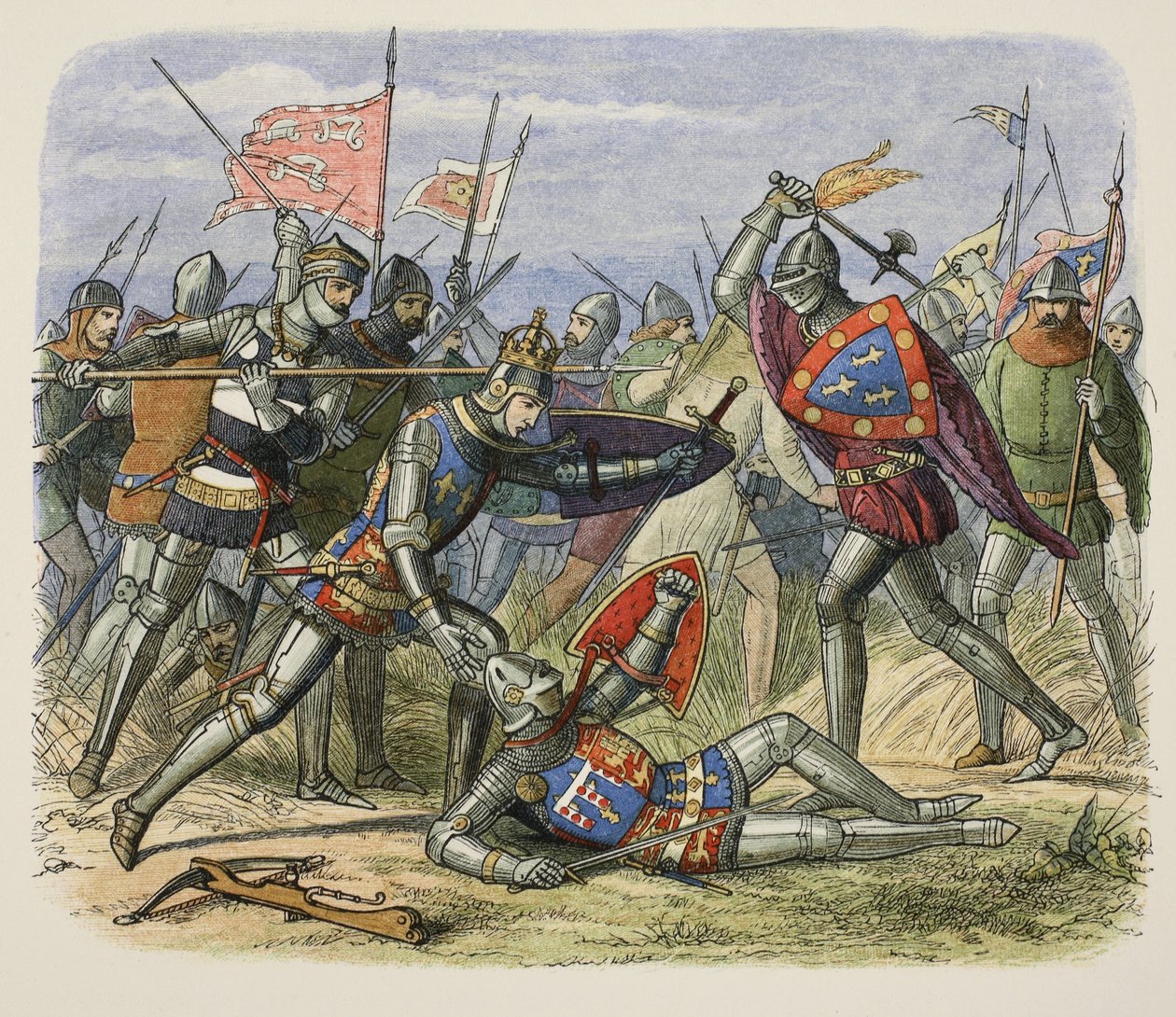Henry V angrepet av hertugen av Alencon på slagmarken, fra A Chronicle of England BC 55 til AD 1485, pub. London av James William Edmund Doyle