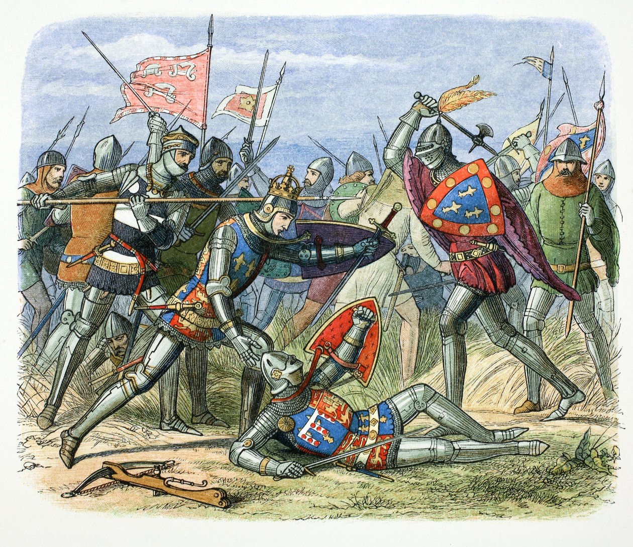 Henry V av England angrepet av hertugen av Alencon i slaget ved Agincourt, 1415 1864 av James William Edmund Doyle