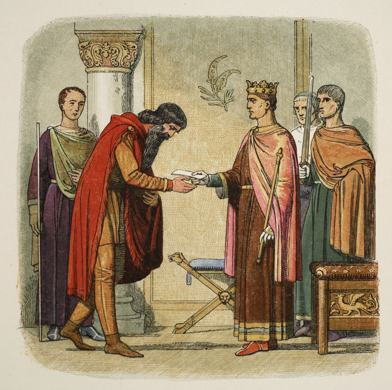 Henry autoriserer Dermod til å innkreve styrker, 1170, fra A Chronicle of England BC 55 til AD 1485, pub. London, 1863 av James William Edmund Doyle
