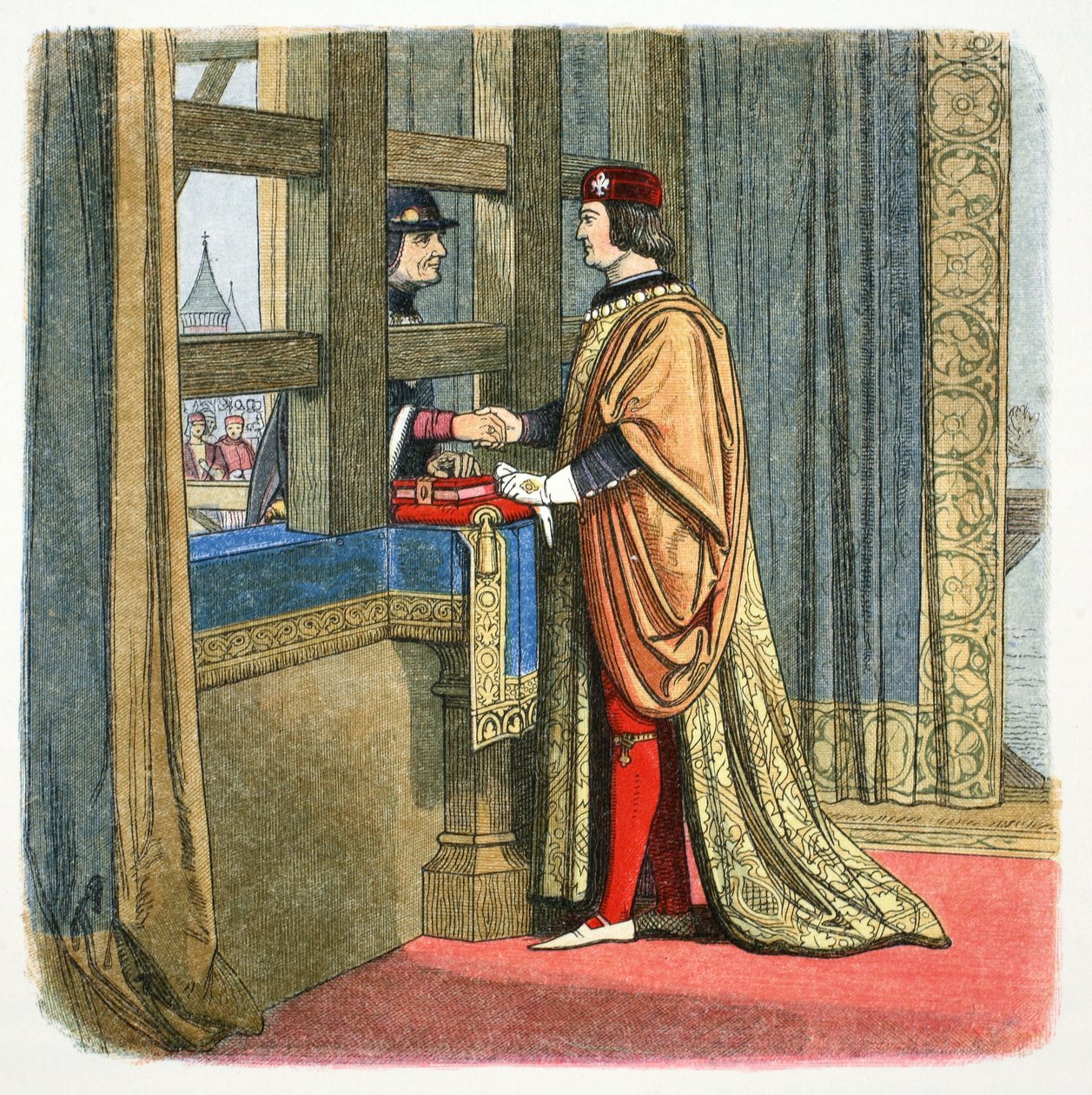 Møte mellom Edward IV av England og Louis XI av Frankrike i Picquigny, Frankrike, 1475 1864 av James William Edmund Doyle