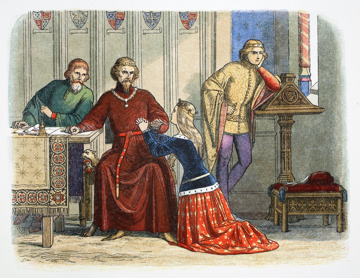 Dronning Anne går i forbønn med Gloucester og Arundel for Sir Simon de Burley, 1388 1864 av James William Edmund Doyle