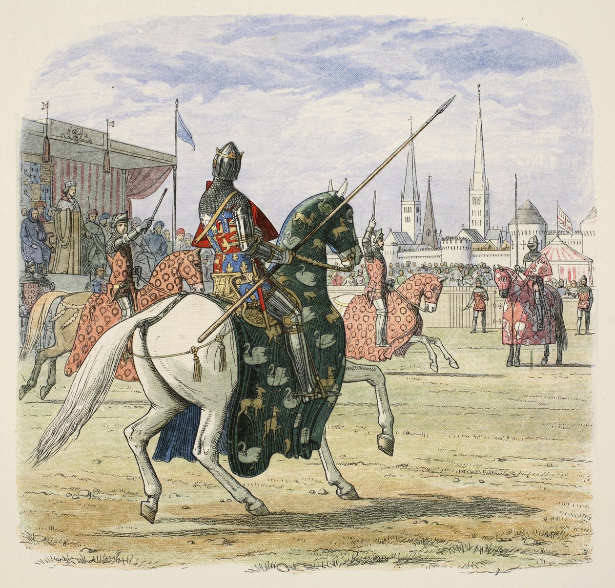 Richard II stopper duellen mellom Hereford og Norfolk, fra A Chronicle of England BC 55 til AD 1485, pub. London av James William Edmund Doyle