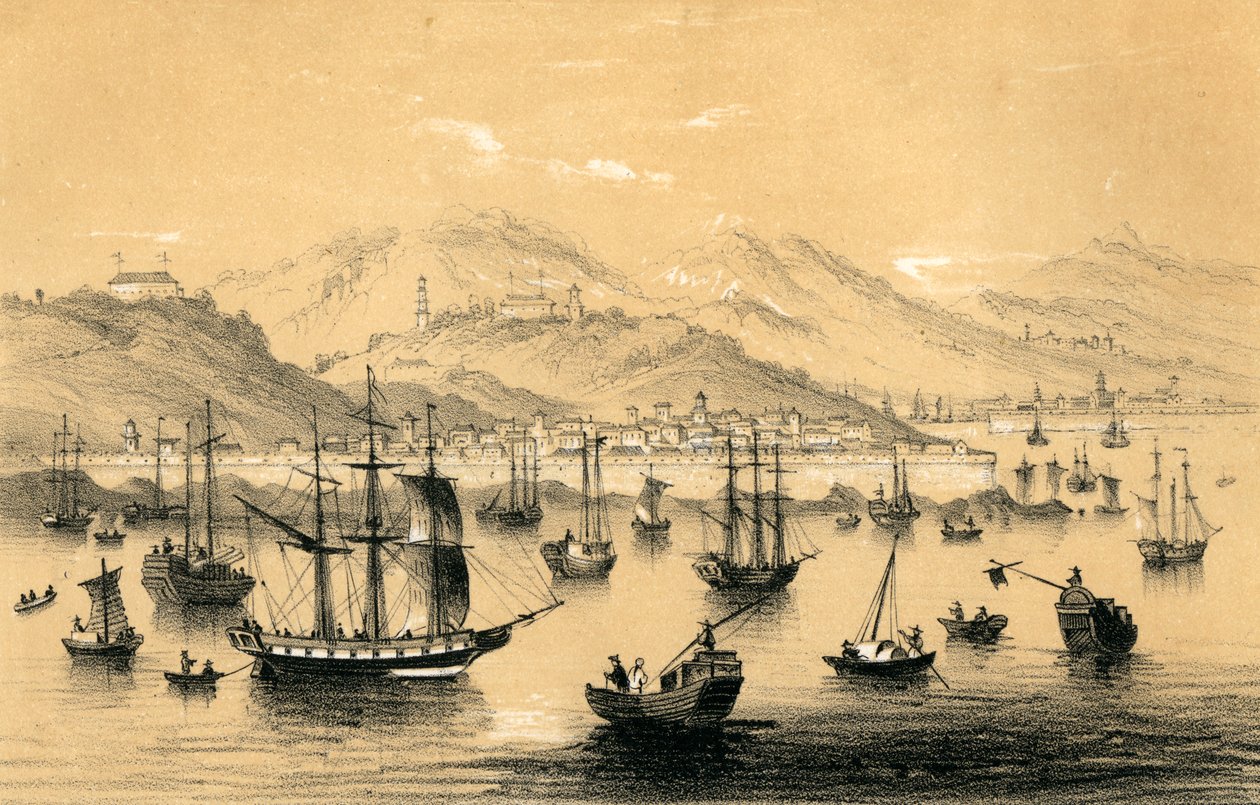 Amoy, en av de fem havnene som ble åpnet av den sene traktaten for britisk handel, 1847. av James William Giles