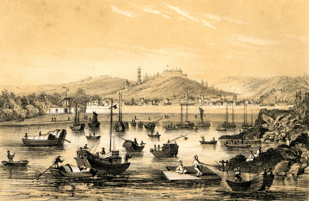 Ningbo, en av de fem havnene åpnet av den sene traktaten for britisk handel, Kina, 1847 av James William Giles