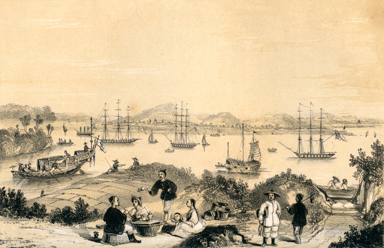 Whampoa nær Canton, ankerplassen for europeisk skipsfart, 1847 av James William Giles