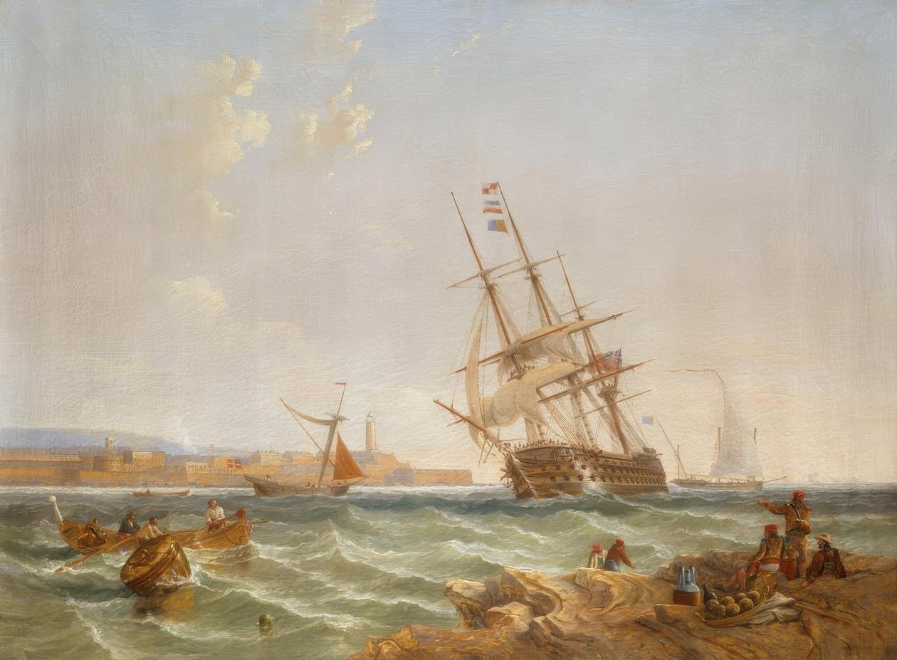 Den store havnen på Malta fra Corlandine Point av James Wilson Carmichael