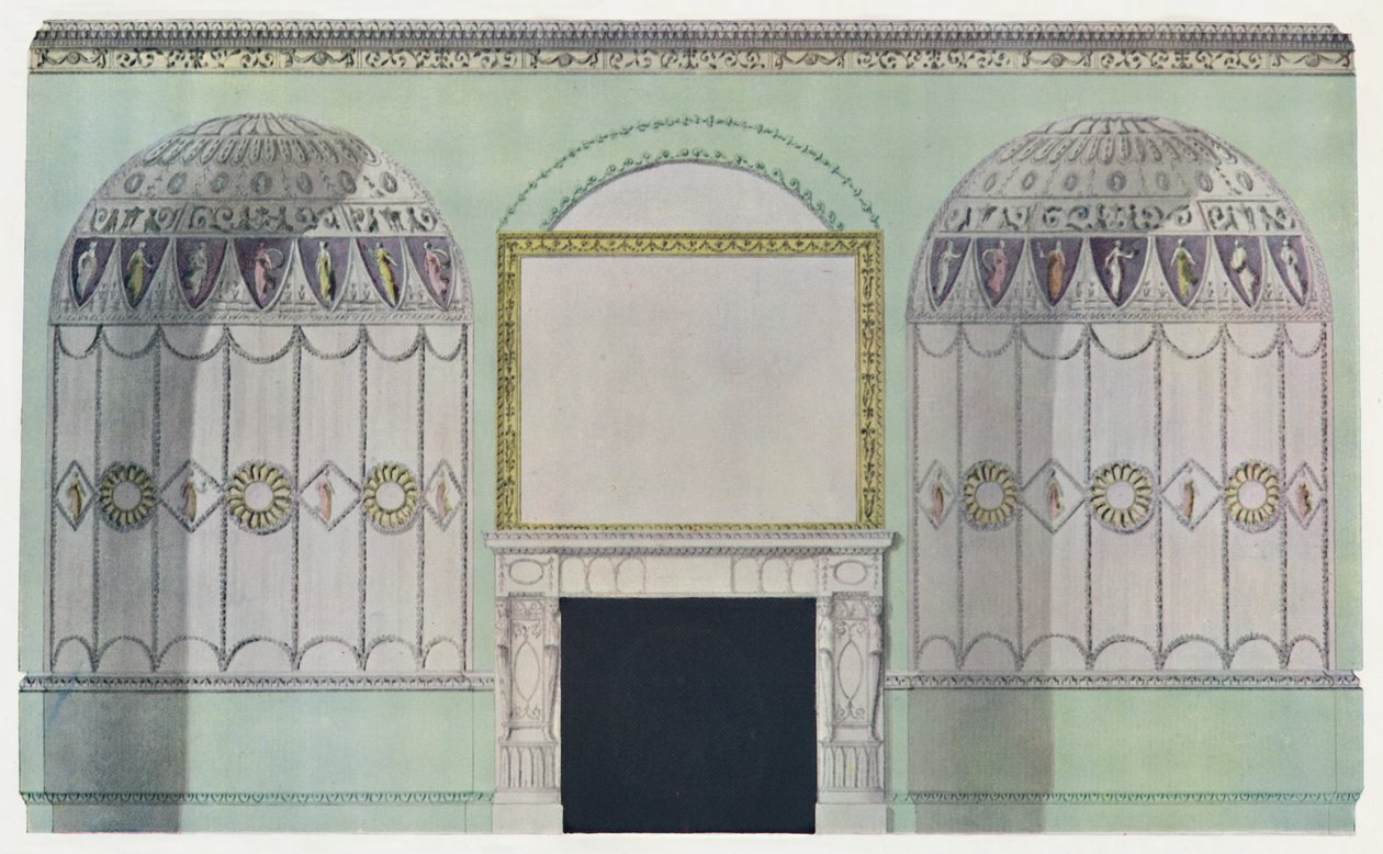 Skorsteinsstykke planket av alkover, interiørkomposisjon, ca. 1700-tallet av James Wyatt