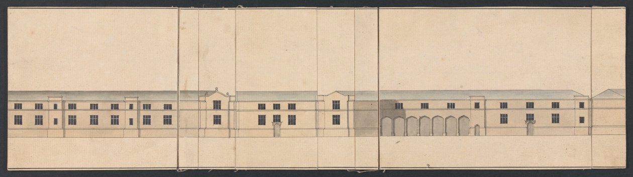 Cobham Hall, Kent: fasadetegning av stallene av James Wyatt