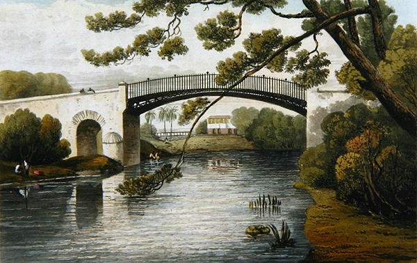 Bro over Rio Cobre, spansk by, fra A Picturesque Tour of the Island of Jamaica, gravert av J. Cartwright, 1824 av James after Hakewill