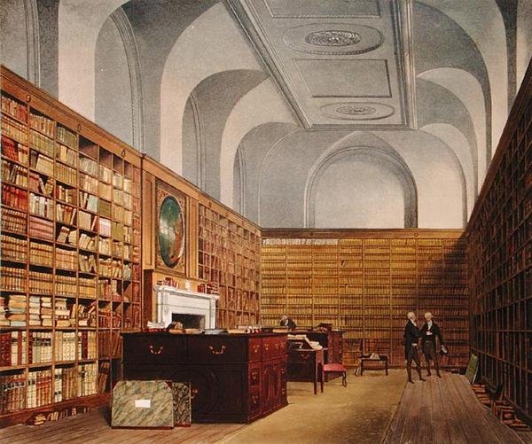 The Kings Library, Buckingham House, fra The History of the Royal Residences, gravert av James Baily, av William Henry Pyne (1769-1843), 1819 (se også 169795) av James after Stephanoff