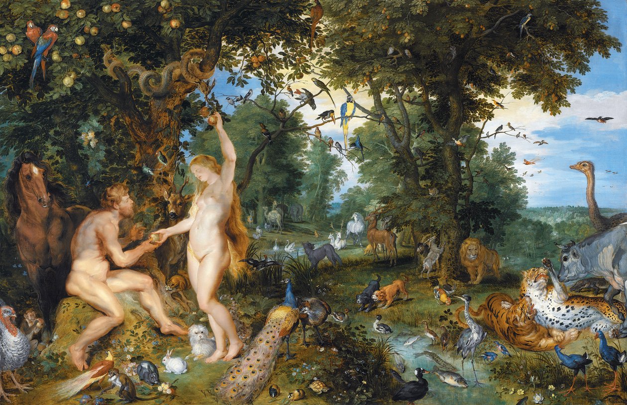 Edens hage med menneskets fall, ca. 1615 av Jan and Rubens, P.P. Brueghel