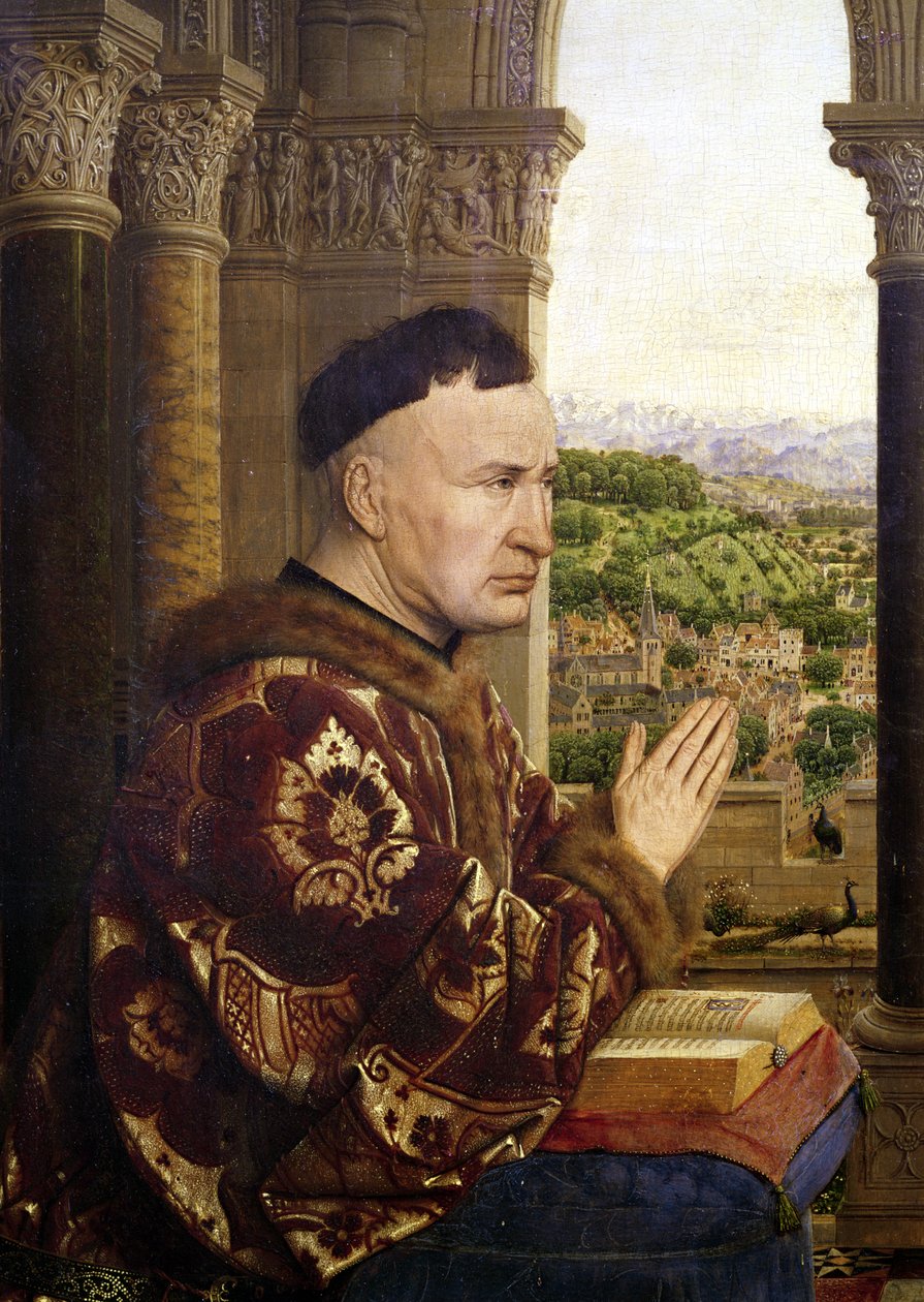 Rolin Madonna (La Vierge de Chancelier Rolin) detalj av kansler Nicolas Rolin (1376-1462) ca. 1435 av Jan van Eyck