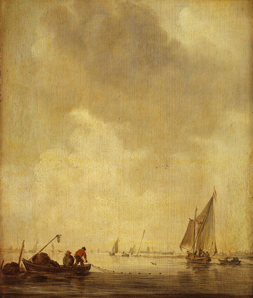 En elvescene, med fiskere som legger et nett, 1638 (olje på eik) av Jan Josephsz van Goyen