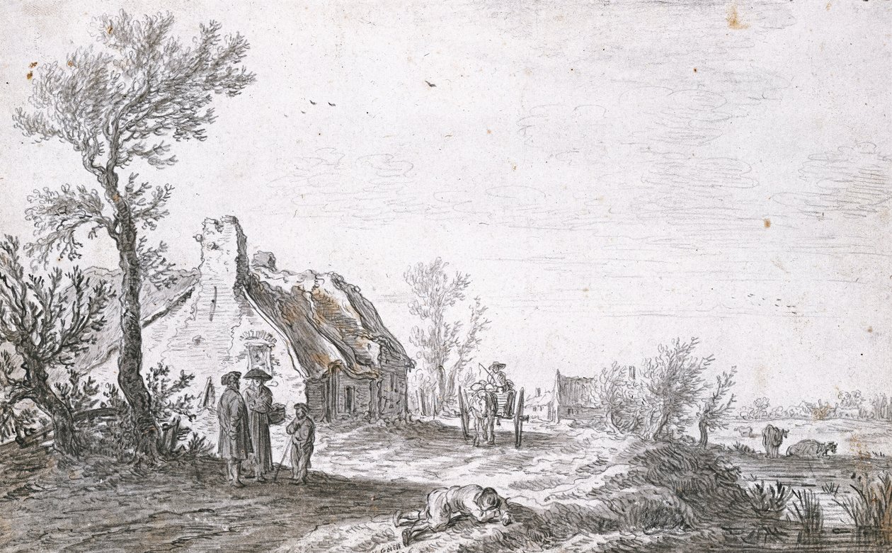 Country Road med en hundevogn foran en Farmstead, 1626 av Jan Josephsz van Goyen