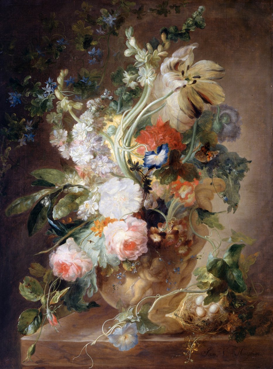 Vase med blomster av Jan van Huysum