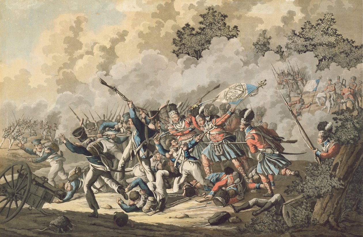 De skotske troppene og den gamle keiserlige garde, Waterloo, 18. juni 1815 av Jan Anthonie Langendyk