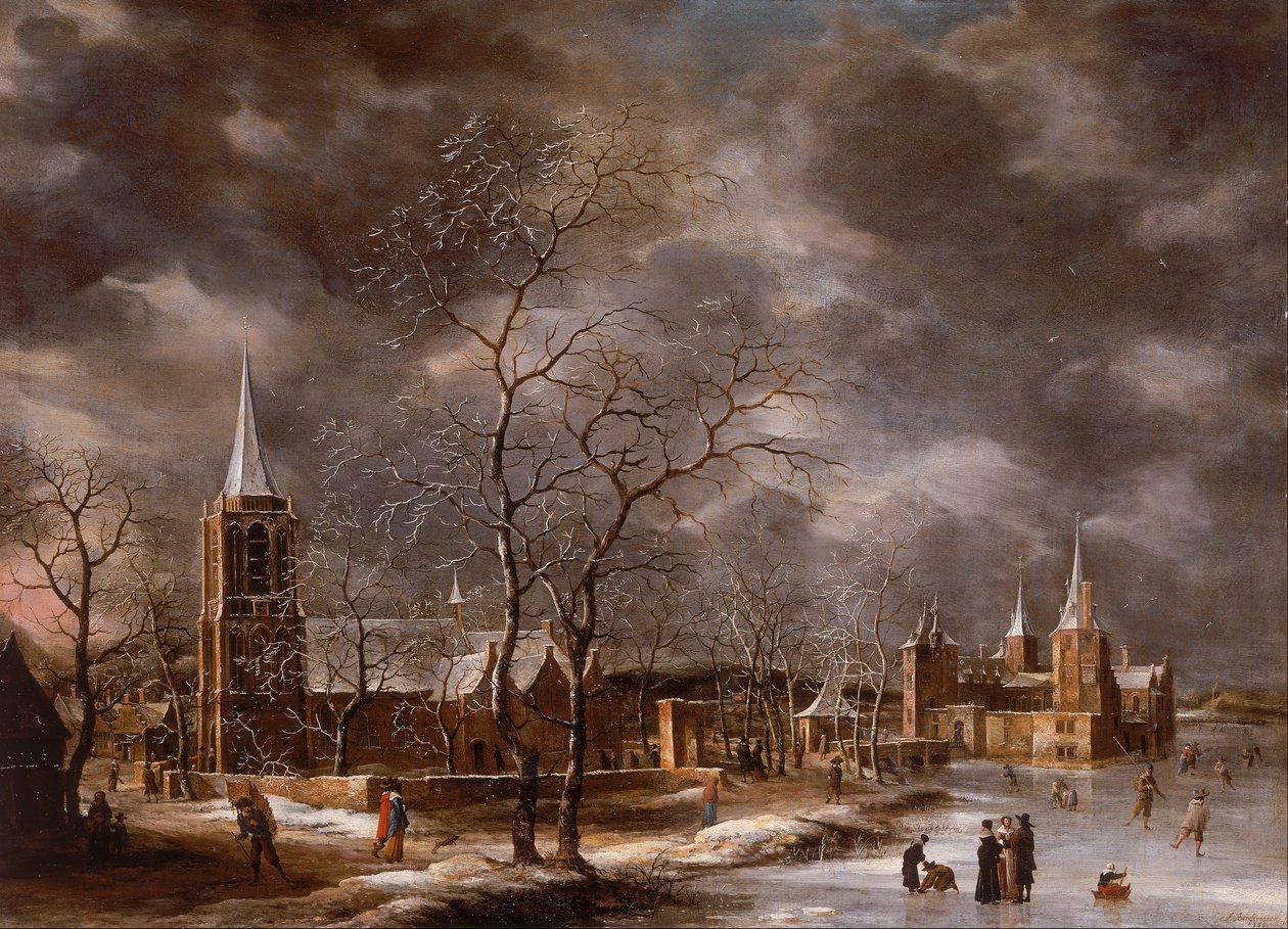 Warmond slott i et vinterlandskap av Jan Abrahamsz. Beerstraten