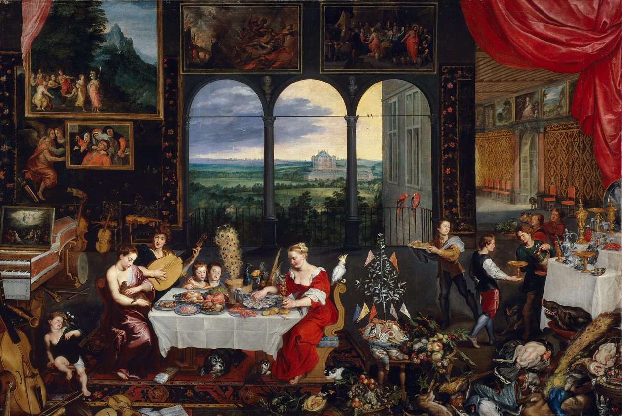 Sansene for hørsel, berøring og smak av Jan the Elder Brueghel