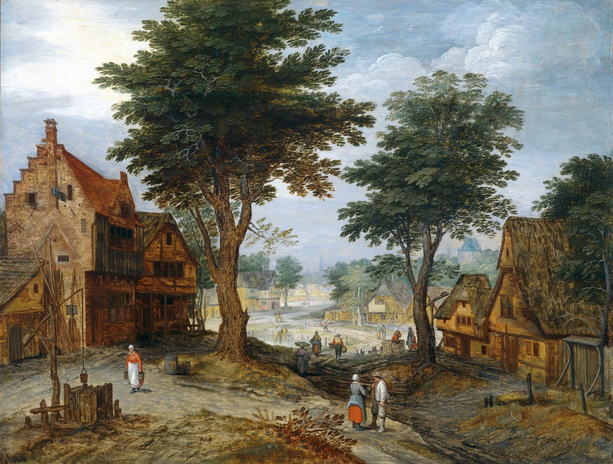 Livlig landsbylandskap med trær av Jan Brueghel the Younger