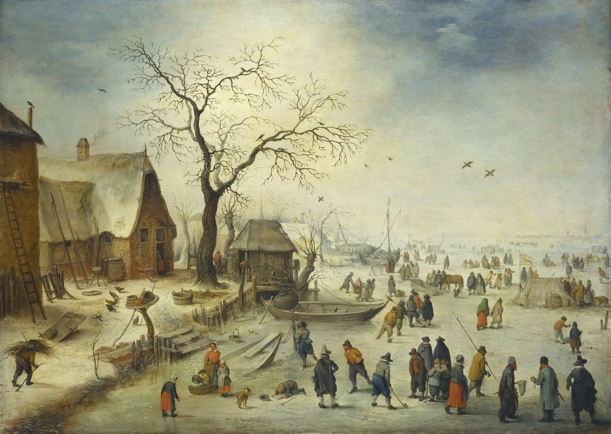 Landsbyboere på isen av Jan Brueghel the Younger