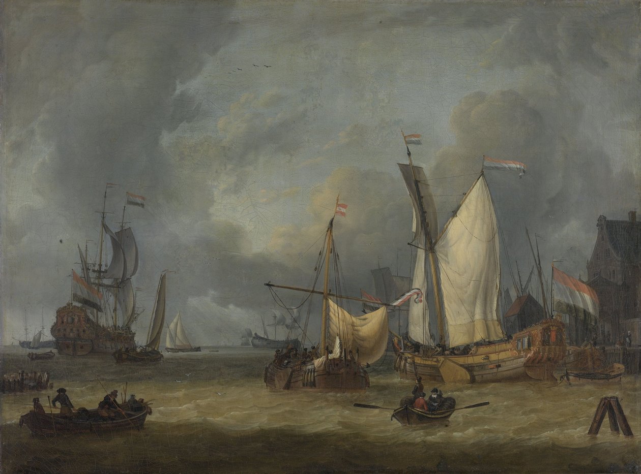 Skip i havnen med sterk vind av Jan Claesz Rietschoof
