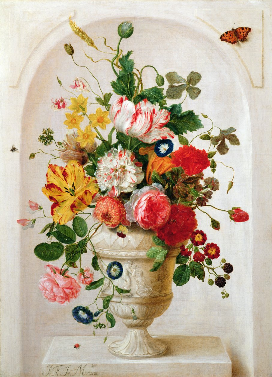 En urne med blomster i en alkove av Jan Frans Josephus Mertens