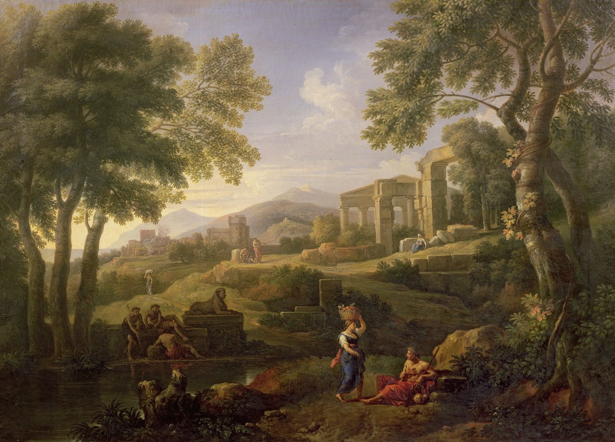Klassisk landskap med figurer og ruiner av Jan Frans van Bloemen