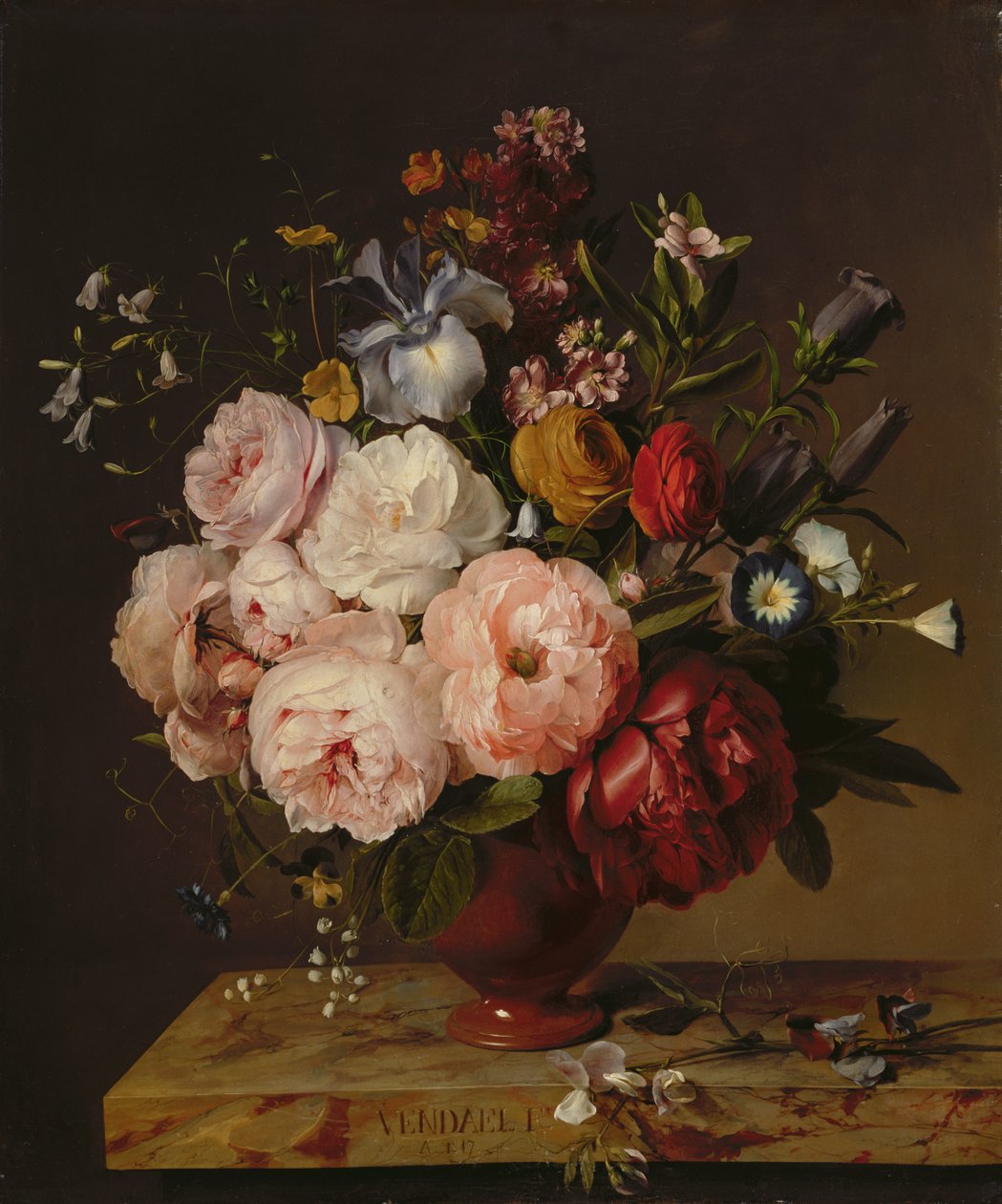 En vase med blomster på en avsats, 1817 av Jan Frans van Dael