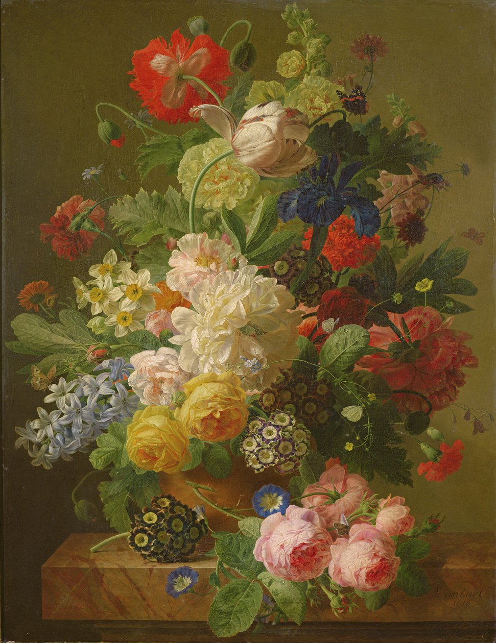 Blomster i en vase på et konsollbord i marmor, 1816 av Jan Frans van Dael