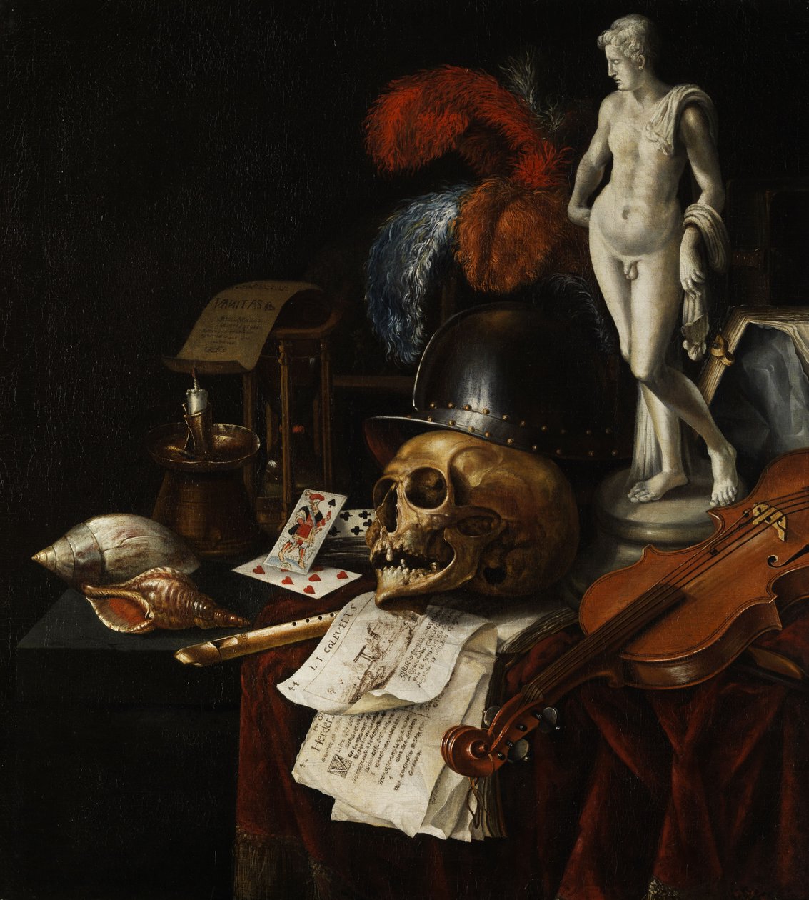 Vanitas stilleben med hodeskalle og spillekort av Jan Fris