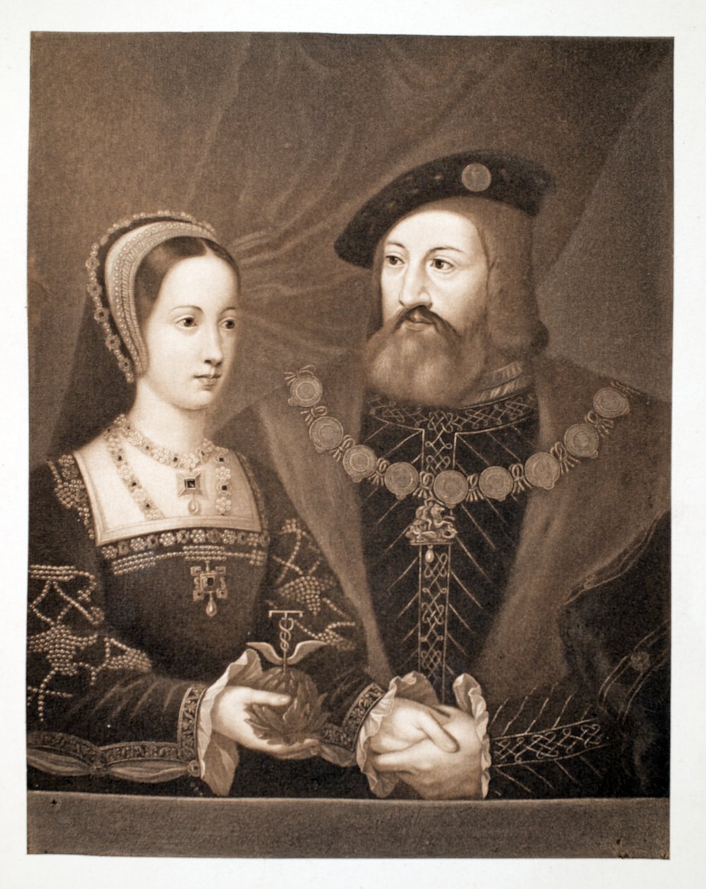 Mary Tudor og Charles Brandon, hertug av Suffolk, ca. 1515, pub. 1902 (kollotype) av Jan Gossaert