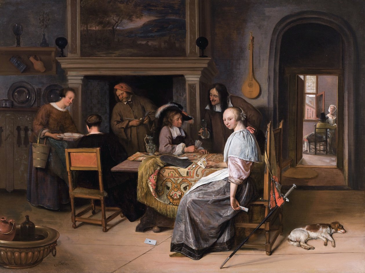 Kortspillerne i et interiør av Jan Havickszoon Steen