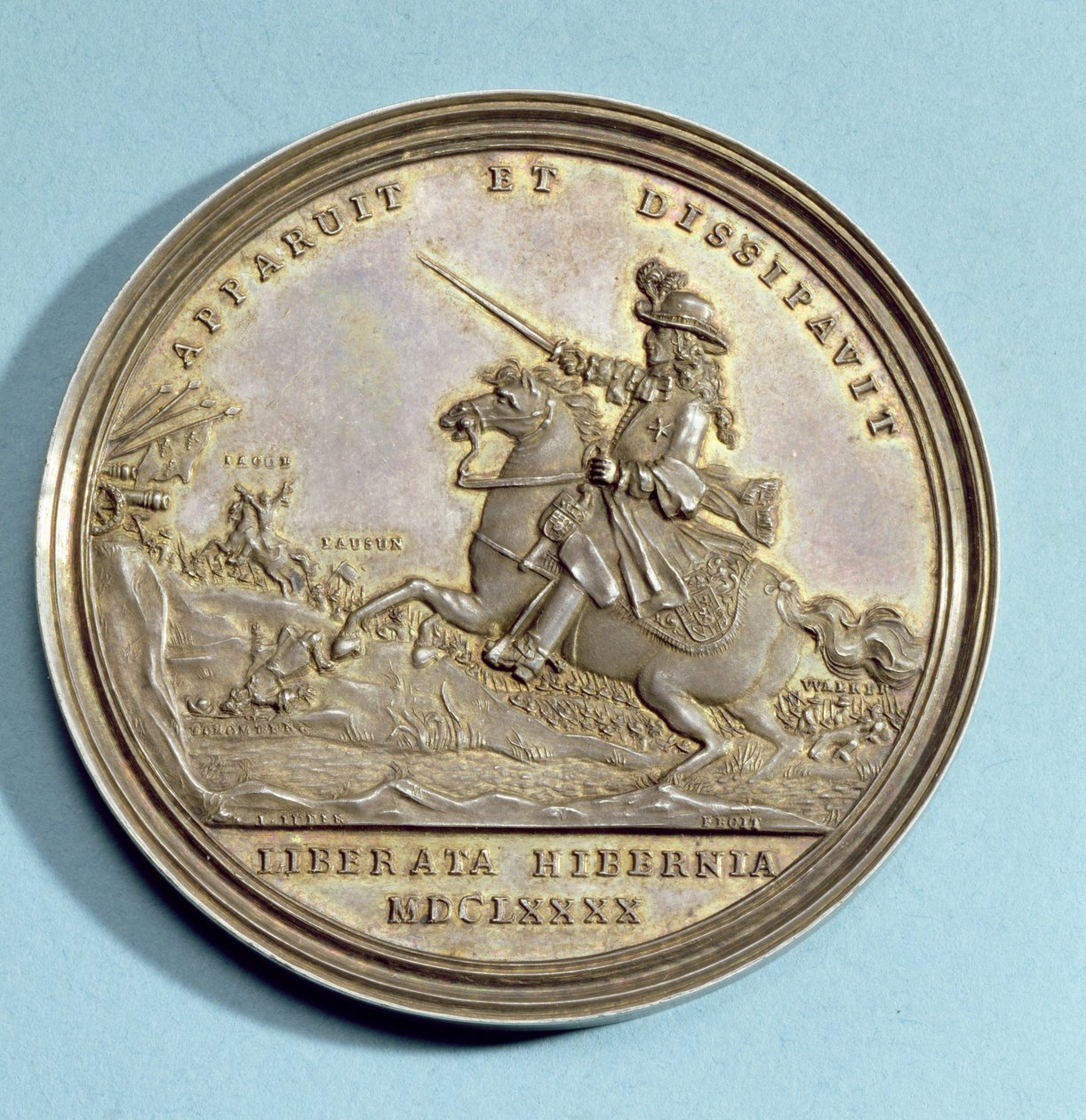 Medalje til minne om slaget ved Boyne, 1690 (forgylt sølv) av Jan Luder