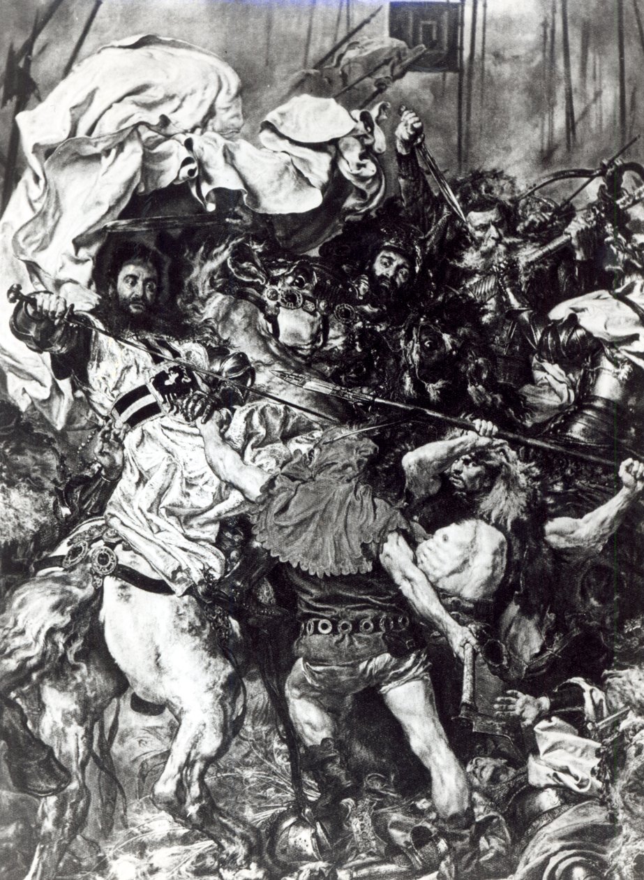 Slaget ved Grunwald 15. juli 1410, detalj som skildrer stormesteren Ulrich von Jungingens død av Jan Alojzy Matejko