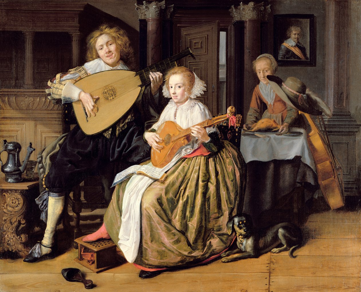 En ung mann som spiller en Theorbo og en ung kvinne som spiller en Cittern, ca. 1630-32 av Jan Miense Molenaer