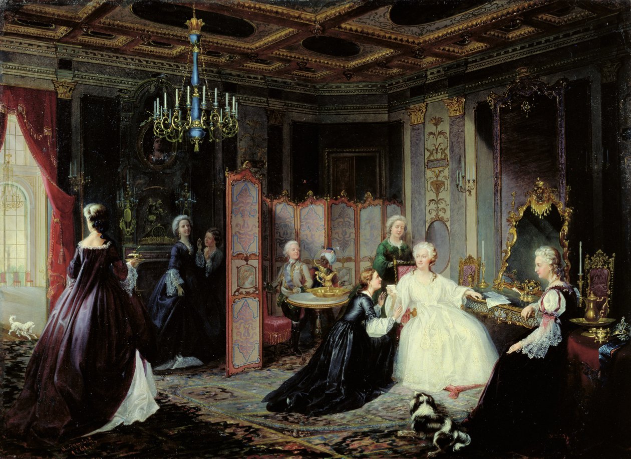 Keiserinne Katarina den store (1729-96) mottok et brev, 1861 av Jan Ostoja Mioduszewski
