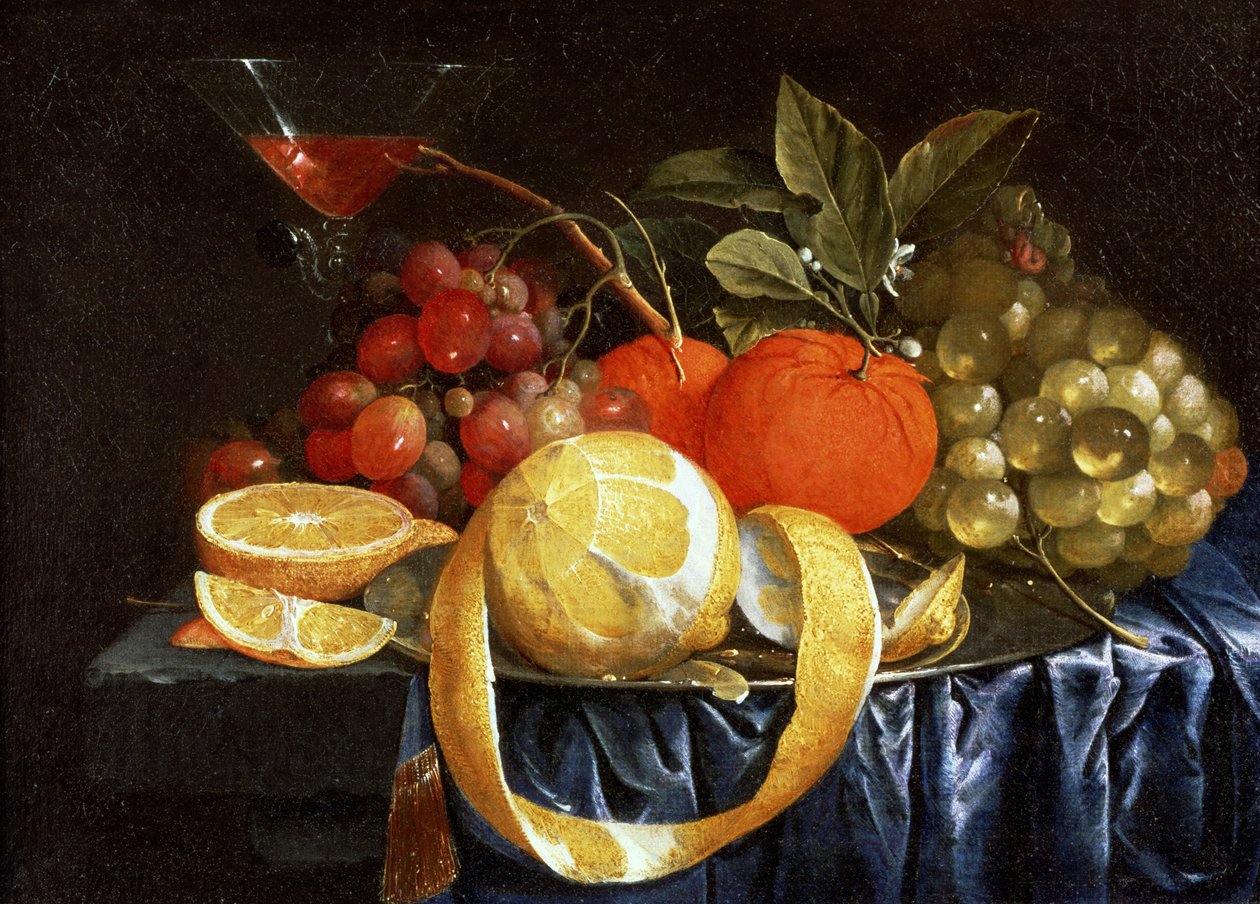 Stilleben av druer, appelsiner og en skrellet sitron (olje) av Jan Pauwel the elder Gillemans