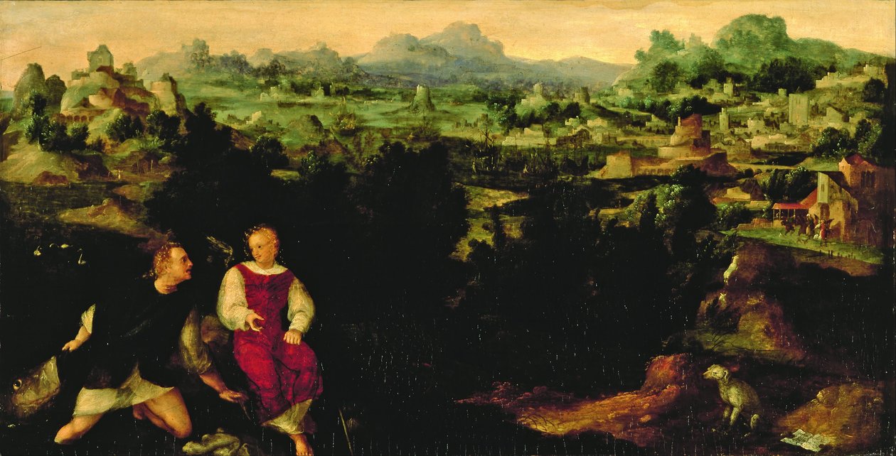 Landskap med Tobias og engelen av Jan Scorel van Schoorl